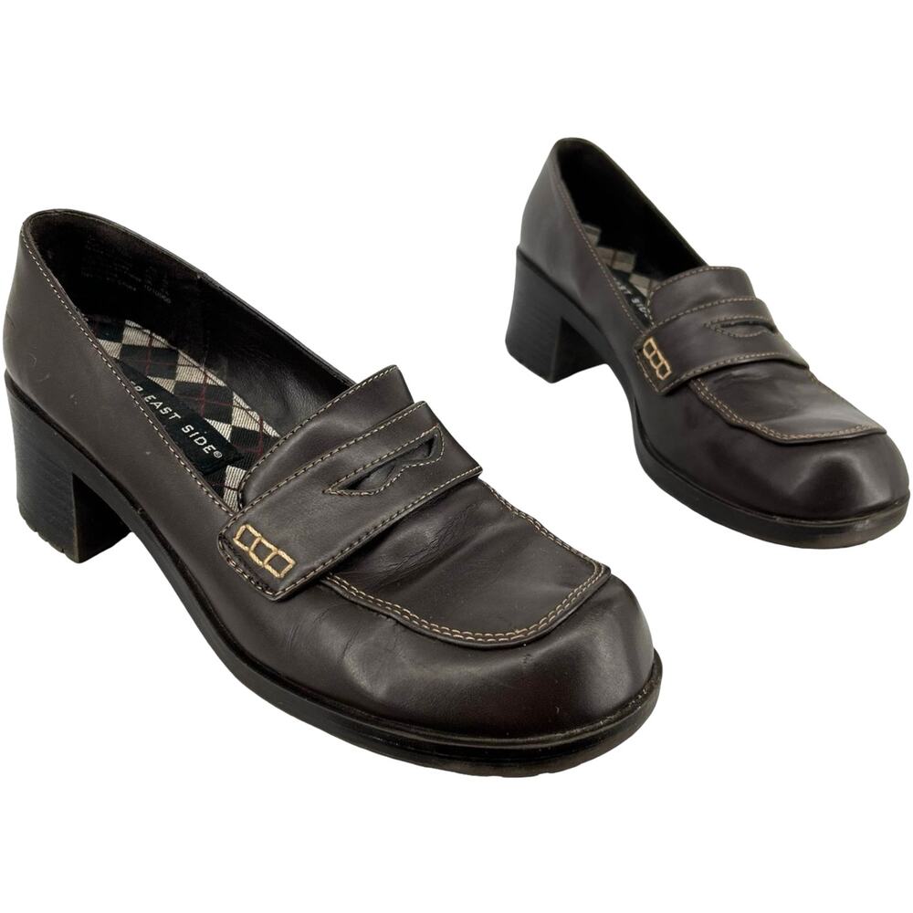VTG y2k Womens Brown Lower East Side Penny Loafer Chunky Platform Block Heels 8M